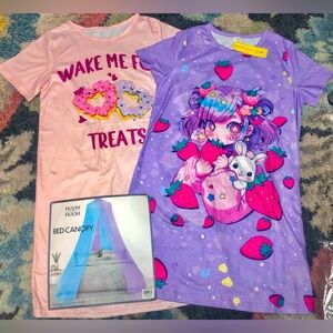 Lot Bundle 3 Kids Girls Dress Pajamas Strawberries & Bed Canopy NWT SZ 8-10 M